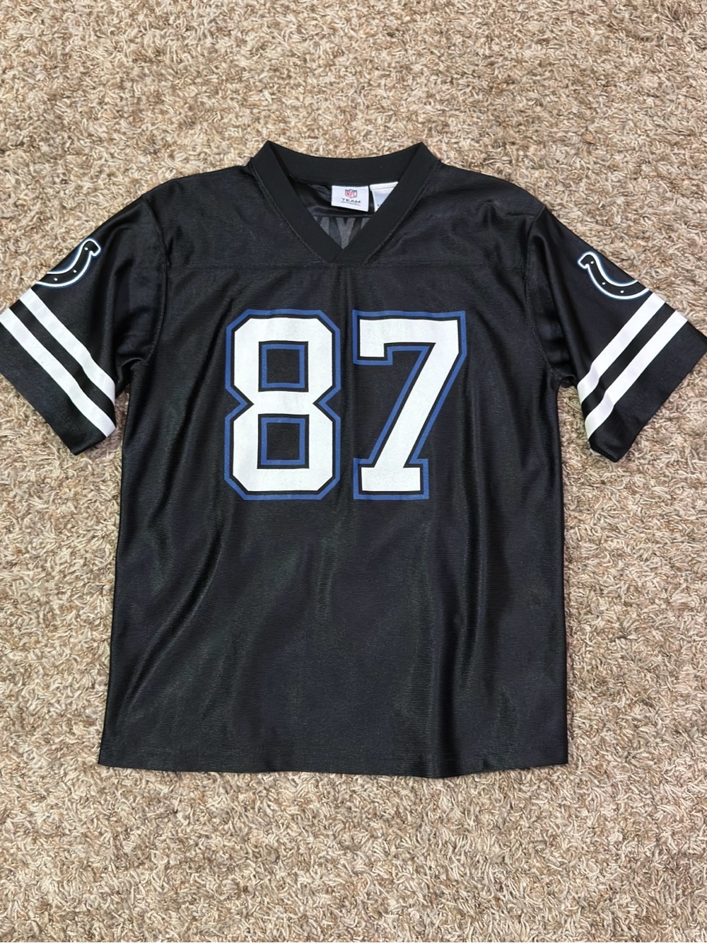 NFL Indianapolis Colts Reggie Wayne Jersey 87 Black White Blue Football Boys XL